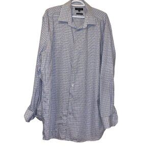 Jones New York Men's Blue Black Check LS Dress Shirt Size 17.5 36/37 Non Iron‍